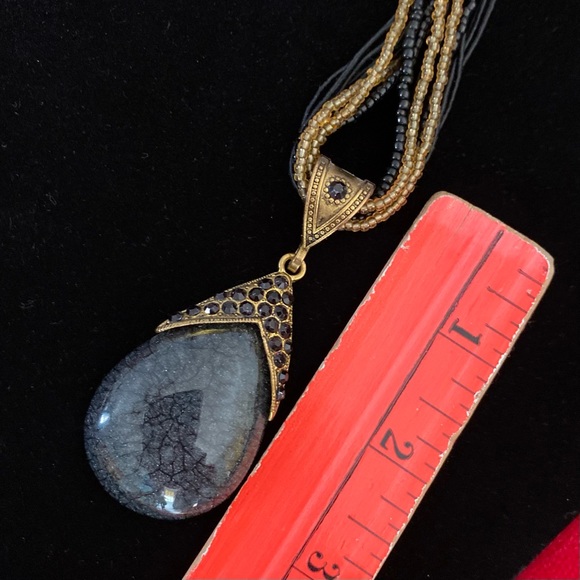 Vintage 70’s Bohemian Blue Goldstone Pendant Necklace - Picture 2 of 10